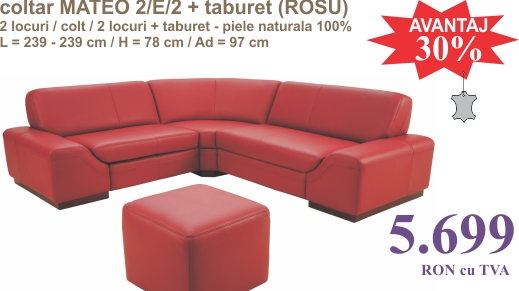 Coltar piele Mateo: 2 locuri/colt/2 locuri + taburet